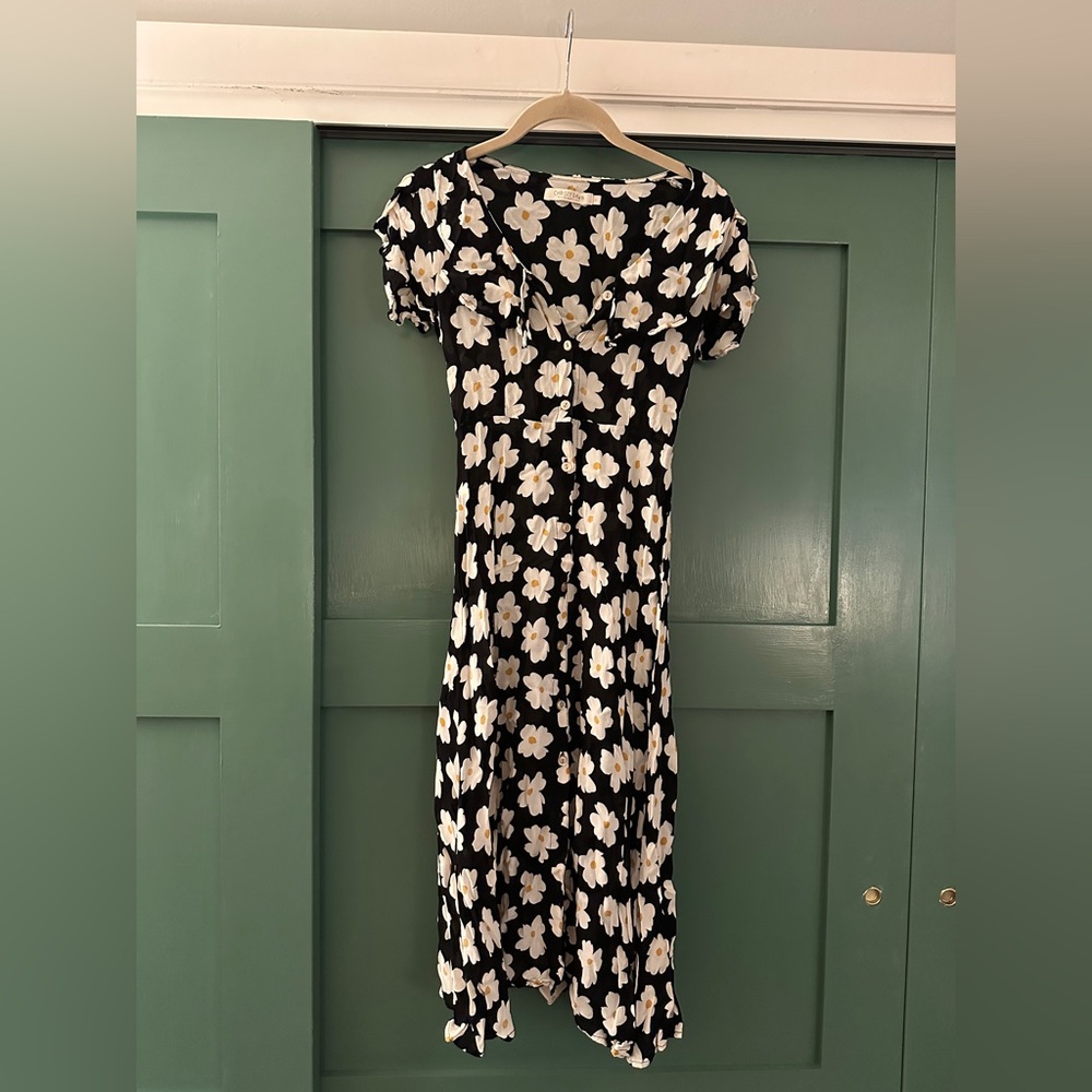 Christy Dawn Daisy Dress in English Daisy Small EUC Black Button Ruffle